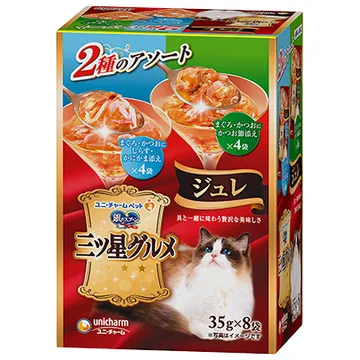 三ツ星グルメ パウチ ジュレ まぐろ・かつおにしらす・かにかま添え＆まぐろ・かつおにかつお節添え