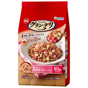 10歳以上用 鶏ささみ・ビーフ・緑黄色野菜・小魚・チーズ・角切りビーフ粒入り-ユニ・チャーム