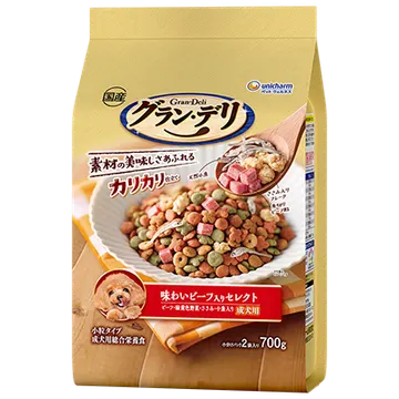 カリカリ仕立て成犬用 味わいビーフ入り セレクトビーフ・緑黄色野菜・ささみ・小魚入り