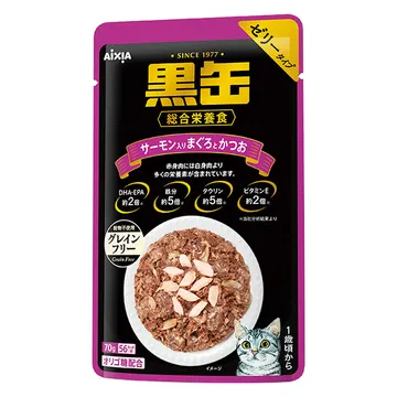 黒缶パウチ サーモン入りまぐろとかつお