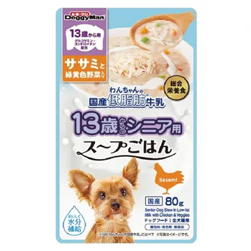 １３歳から用 わんちゃんの国産低脂肪牛乳スープごはん ササミと緑黄色野菜入り
